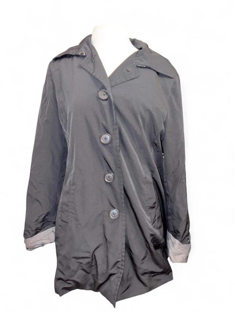London Fog Black Lightweight Button-Front Mid-Length Jacket